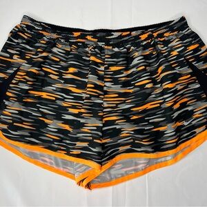 Nike Women’s DriFit 3” Tempo Running Shorts Size XLarge; Black/Gray/Orange